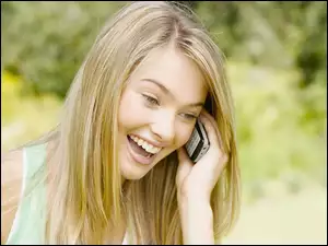 Telefon, Uśmiechnięta, Blondynka, Kobieta, Rozmowa