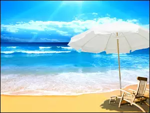 Słońca, Morze, Leżaki, Plaża, Lato, Parasol, Promienie