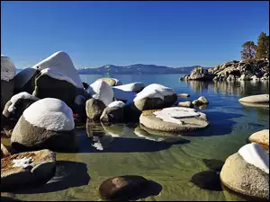 Kamienie, Nevada, Tahoe, Jezioro, Ośnieżone