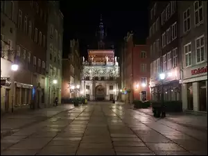 Gdańsk, Kamienice, Miasto, Latanie, Noc, Ulica