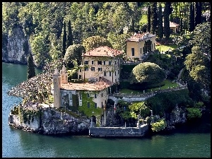 Lenno, Balbianello, Jezioro, Drzewa, Como, Willa