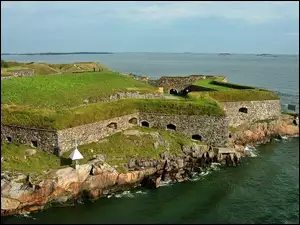 Morska, Suomenlinna, Wybrzeże, Morze, Roslinność, Fortyfikacje, Latarnia