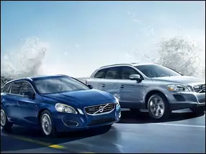 Volvo, Woda, Dwa, Droga, Samochody, Rozbryzgująca