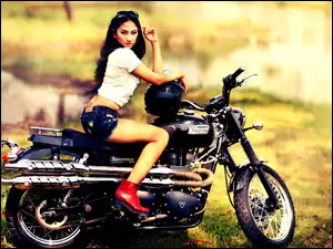 Brunetka, Motor, Scrambler, Triumph , Kobieta