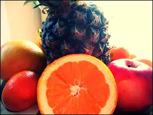 Pomarańcz, Mandarynka, Owoce, Grejpfrut, Ananas, Jabłko