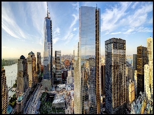 Nowy, Miasta, Chmur, Drapacze, Jork, Panorama, Manhattan