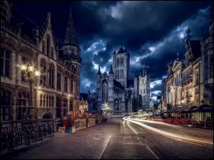 Miasto Nocą, Belgia, Ulica, Budynki