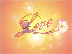 Miś, Love, Kwiatek, Napis