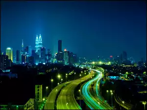 Kuala Lumpur, Drapacze Chmur, Nocna, Petronas Towers, Panorama