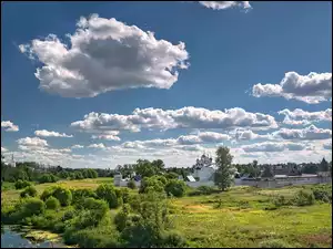 Łąki, Monaster, Chmury, Cerkwie, Rzeka, Pokrovsky