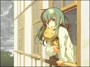 Kino No Tabi, okno, kobieta, miś