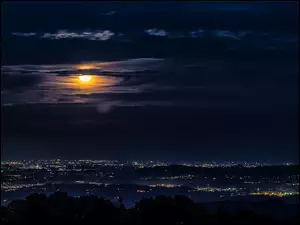 Noc, Nocą, Księżyc, Miasto