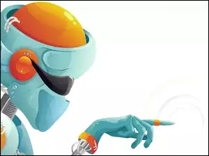Grafika 3D z niebieskim robotem