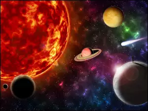 Człowiek w kosmosie między planetami w grafice 3D