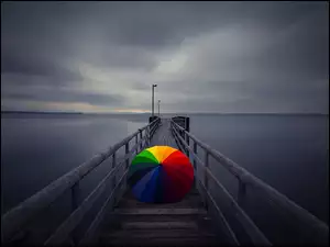 Molo, Zmierzch, Parasol, Morze