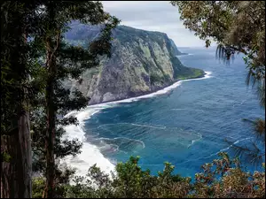 Wybrzeże USA w Dolinie Waipio Valley z widokiem na morze