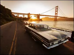 Droga, Zachód, Cadillac, Słońca, Most