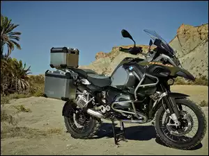 Motocykl, Palmy, BMW R1200GS, Kufry