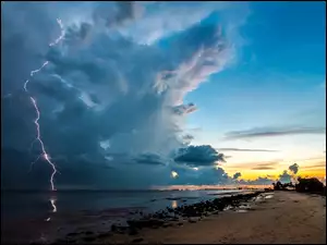 Morze, Plaża, Niebo, Pioruny