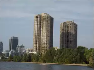 Kanada, Jezioro, Domy, Architektura, Drzewa, Osiedle, Ontario