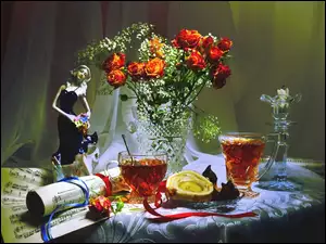 Kompozycja, Kwiaty, Martwa, Roze, Natura
