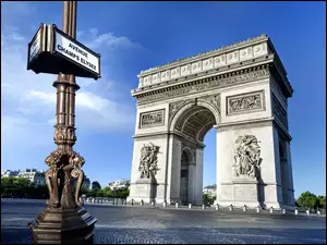 Francja, Łuk Triumfalny, Drogowskaz, Ulica, Paryż