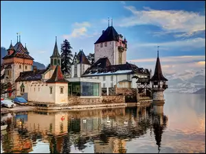Szwajcaria, Zamek, Góry, Jezioro, Oberhofen