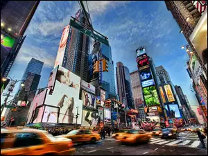 Reklamy, Manhattan, Drapacze, 7 Avenue, Chmur