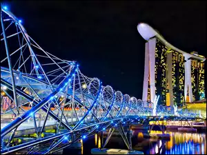 Bay, Stands, Hotel, Singapuru, Most, Nocą, Marina, Fragment