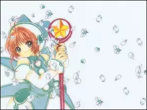 Cardcaptor Sakura, kij, kwiatki, dziewczyna