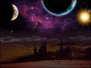 Planety, Kosmos, Gwiazdy, Fantasy, Galaktyka