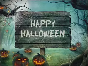 Halloween, Napis, Dynie, Noc