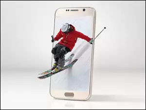 Narciarz zjeżdżający z telefonu w grafice 4D