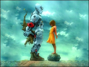 Przyjaźń, Robot, Kwiat, Dziewczynka, Prezent