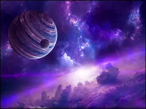 Grafika 3D planet w chmurach