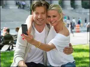 Uśmiechnięta, Telefon, Cameron Diaz, Selfie, Nikolaj Coster-Waldau, Para