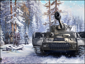 Czołg w scenie z gry komputerowej World Of Tanks