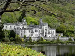 Irlandia, Staw, Zamek, Drzewa, Kylemore Abbey, Connemara
