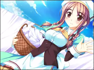 Kosz, Dziewczyna, Niebo, Anime, Pranie, Manga