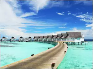 Molo, Hotel, Hotelowy, Niebo, Domki, Morze, Chmury, Kompleks