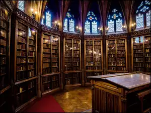 Regały z książkami w bibliotece