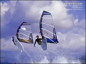 Niebo, fala, deska, Windsurfing, Morze, żagiel , Chmura