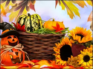 Kompozycja na święto halloween z dyniami