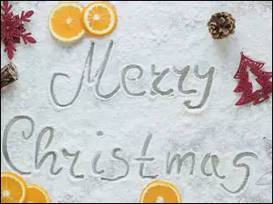 Napis Merry Christmas z ozdobami
