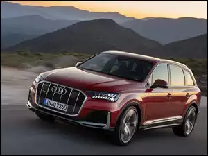 Droga, Czerwone, Audi Q7, Góry