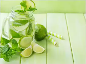 Lemoniada, Owoce, Deski, Napój, Mięta, Rurki, Limonki