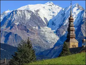 Szczyty, Drzewa, Ośnieżone, Góry, Kościół