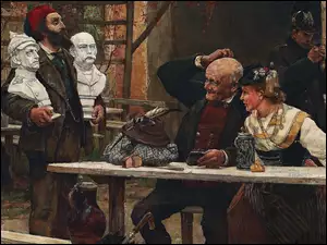 Kobieta wśród mężczyzn w karczmie