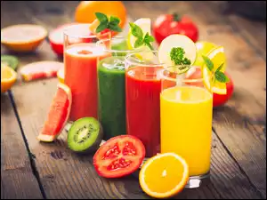 Pomarańczowy, Soki, Grejpfrutowy, Szklanki, Pomidorowy, Kiwi