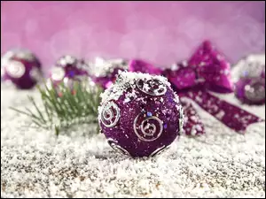 Bombka, Śnieg, Fioletowa, Bombki, Święta